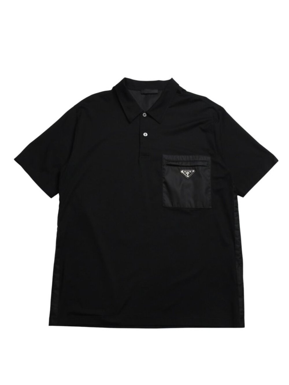 Prada Re-Nylon Detailed Stretch Cotton Polo Shirt Triangle Logo Black Silver